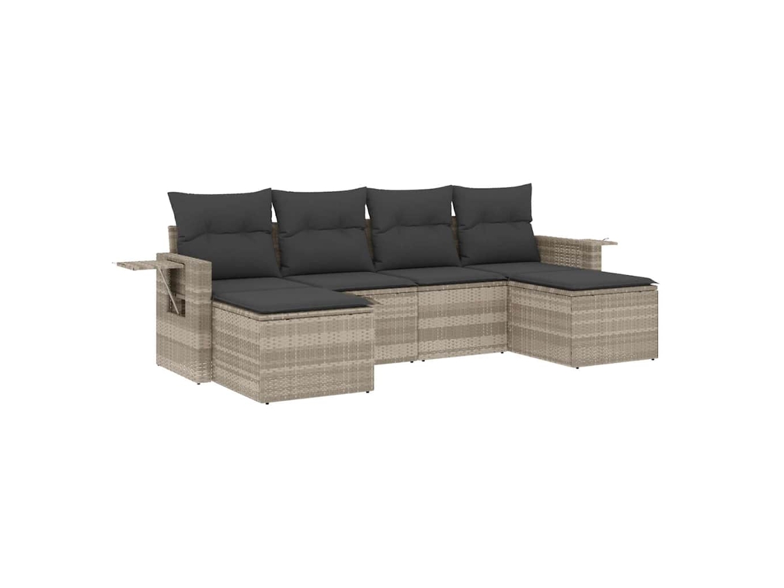 Conjunto de 6 Sofás Jardim com Almofadões Vime Pe Cinzento Claro MAISON EXCLUSIVE (80x200 cm)