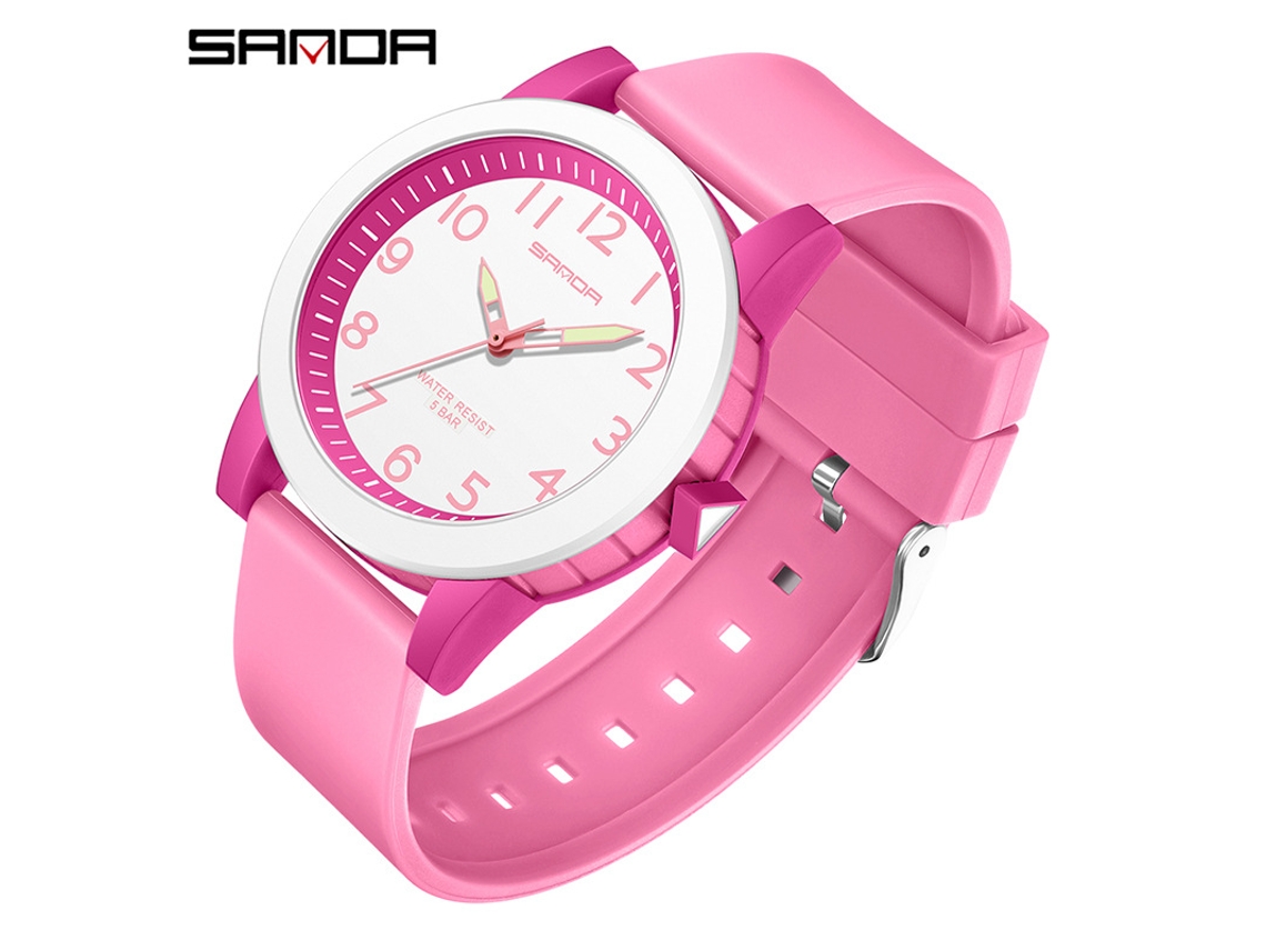Relógio de Casal MDUG, simples, fluorescente, À Prova D'água, movimento de quartzo, rosado vermelho