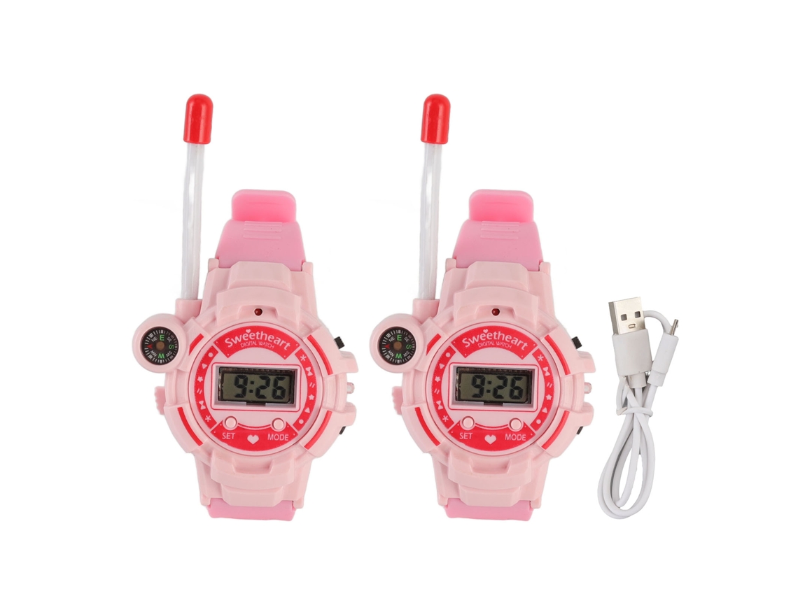 Relógio Walkie-talkie Infantil Rosa Com Antena Telescópica E Redução De Ruído 2 Pack