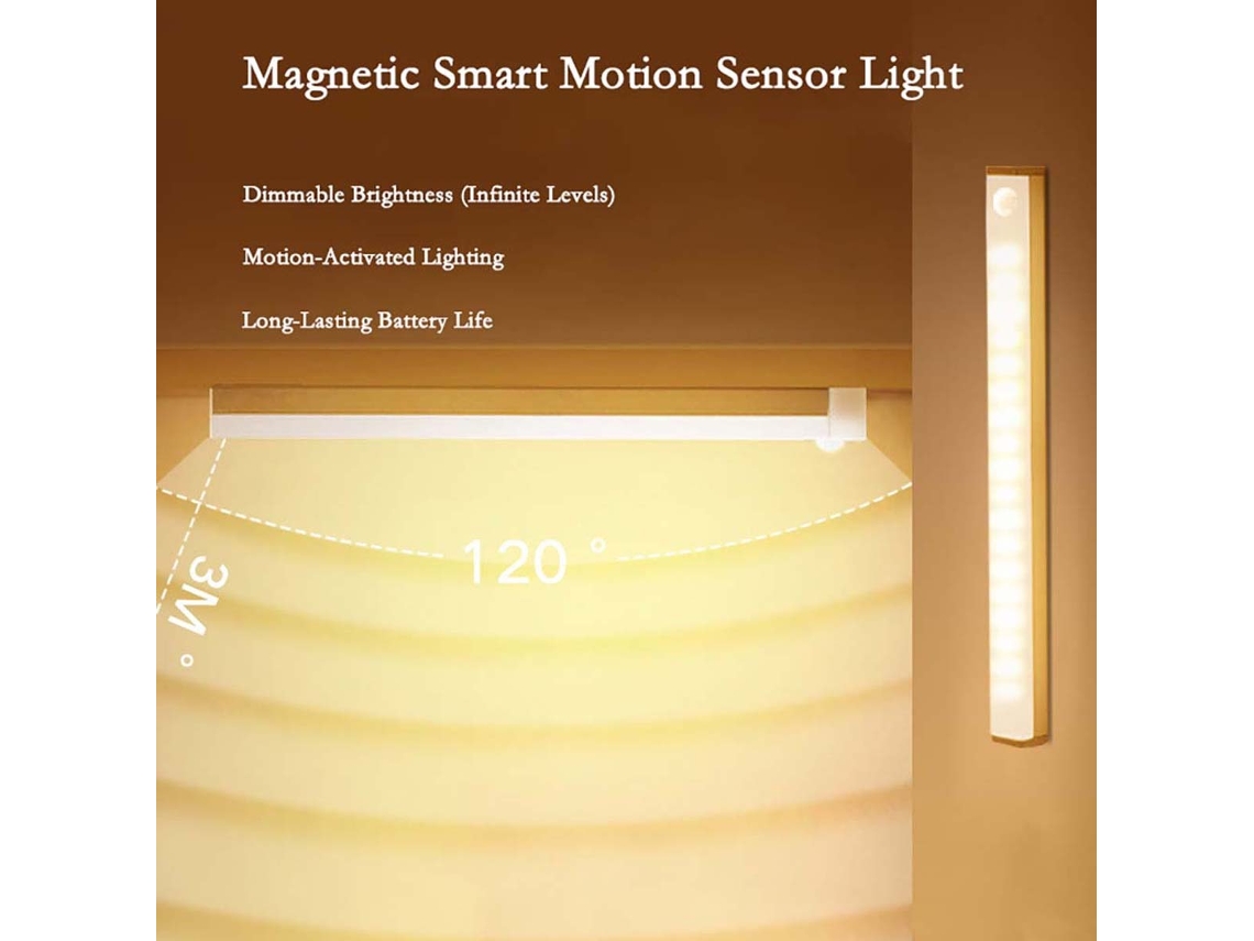 Luminária Led Com Sensor De Movimento, Recarregável, Magnética, Branco Quente
