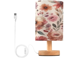 Abajur De Cabeceira Peônia Para Quarto, Abajur De Cabeceira Led, Luminária De Leitura Com Portas Usb E Cúpula Tecido