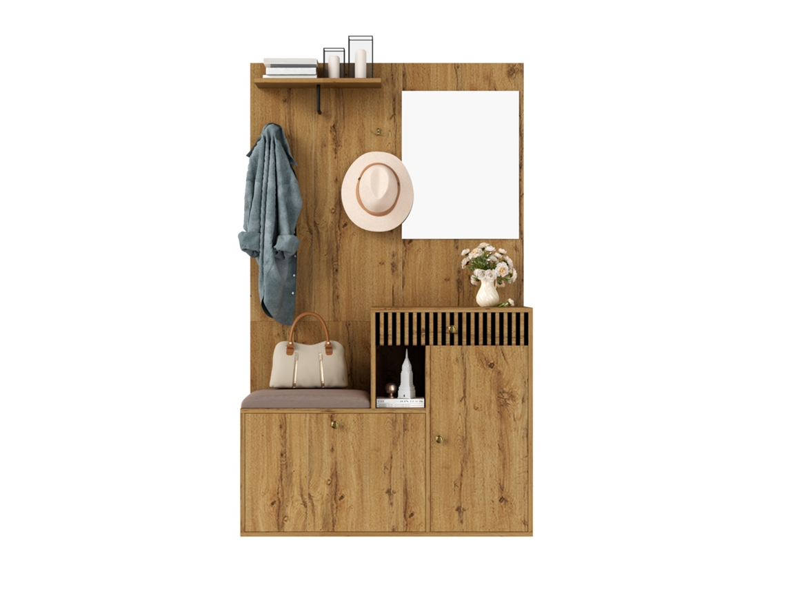 Conjunto Guarda Roupa Hall Espelho Almofadas Estofadas VELTRIX