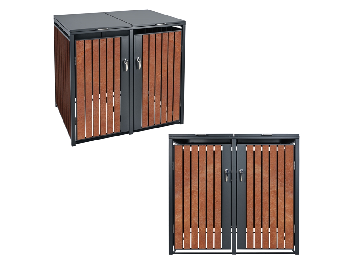 4x Caixotes do lixo exterior ML-Design 264x80x116,3 cm antracite e castanho ferrugem
