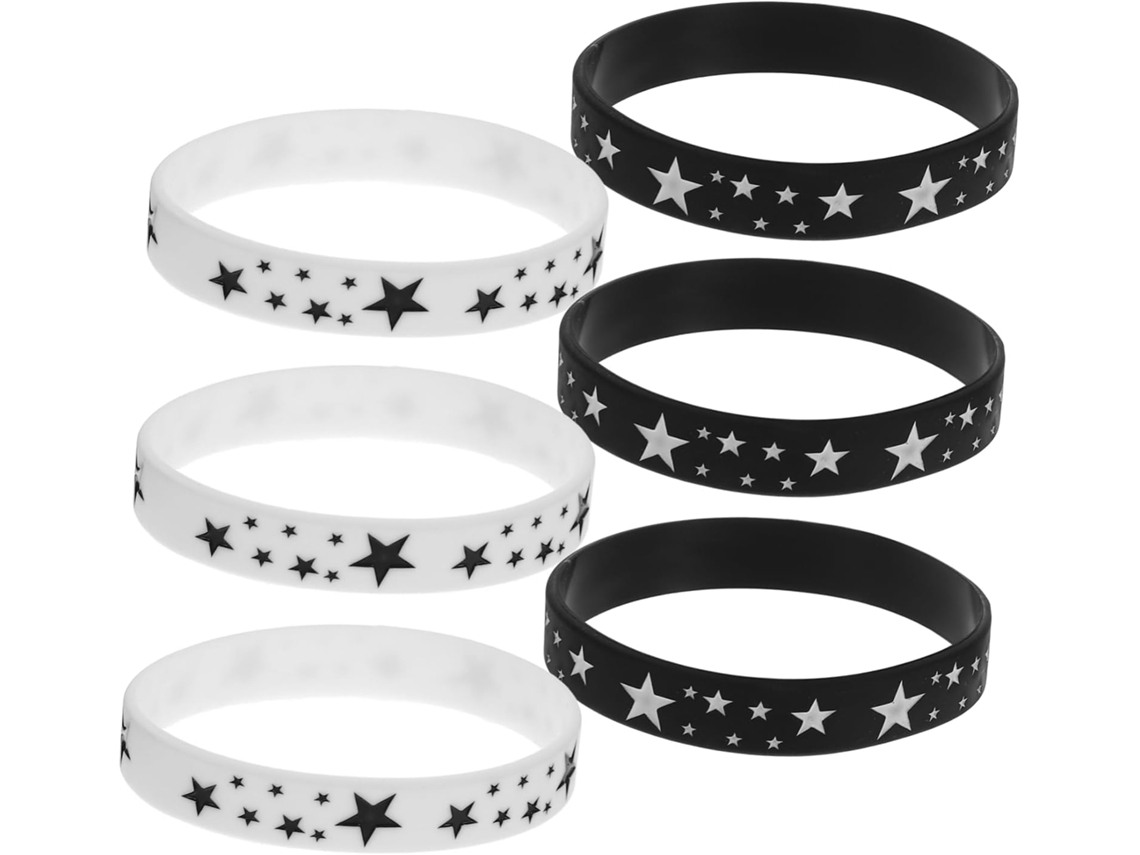 Pulseiras de silicone Homoyoyo, conjunto de 6 peças em formato de estrela, elásticas e ajustáveis para eventos, festas e shows.