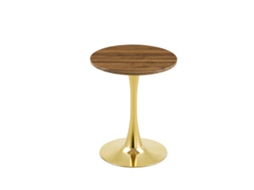 Mesa lateral redonda 60cm MDF, nogueira, pé dourado PAPRIKA
