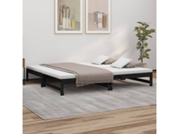 Sofá cama extraíble de 2 plazas (100x200) cm, madera maciza de pino, color negro
