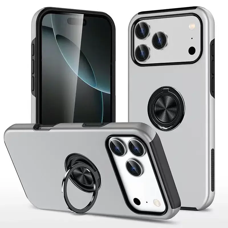 (prateado, Iphone 15 Plus) Capa De Celular Simples Com Suporte Magnético Em Anel, Capa Protetora De Plástico Resistente A Impactos.