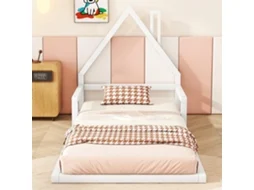 Cama Infantil 90x200cm Pinho Maciço Branca Forma Simples Caseiro Plana
