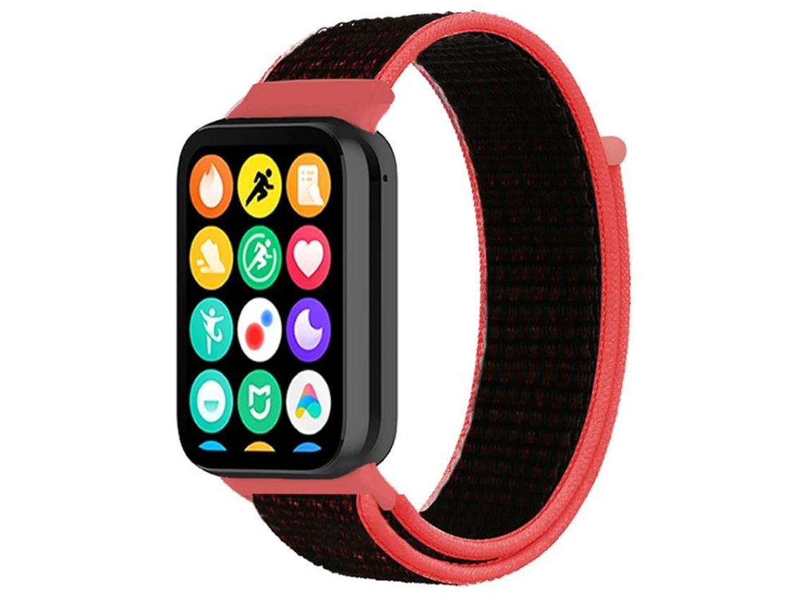 Bracelete Nylon com Fecho de Velcro Vermelha e Preta para Redmi Watch 6/5/4 XIAOMOYU