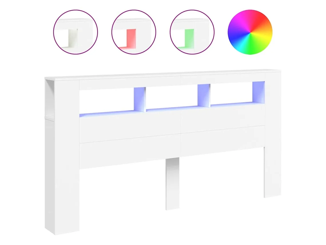 Cabeceira com luzes LED em madeira branca, exclusiva da Maison.