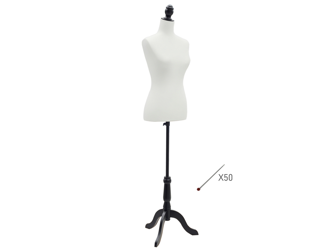 Manequim Feminino Ajustável De 130 A 168 Cm Com Tripé De Madeira E 50 Alfinetes Coloridos Para Fotografia De Moda, Branco.