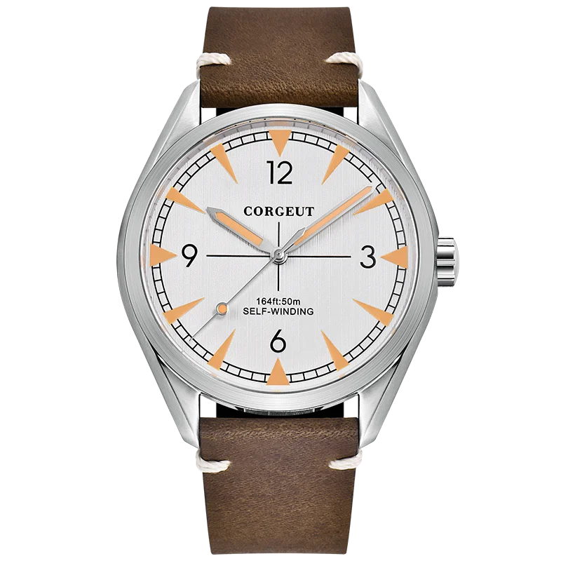 Relógio Masculino Automático Mecânico De 41 Mm (branco), Com Acabamento Luminoso Em Couro De Luxo.