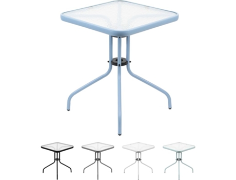 Mesa Quadrada em Metal e Vidro 60X60X70Cm Cor Azul Claro THE SECRET HOME