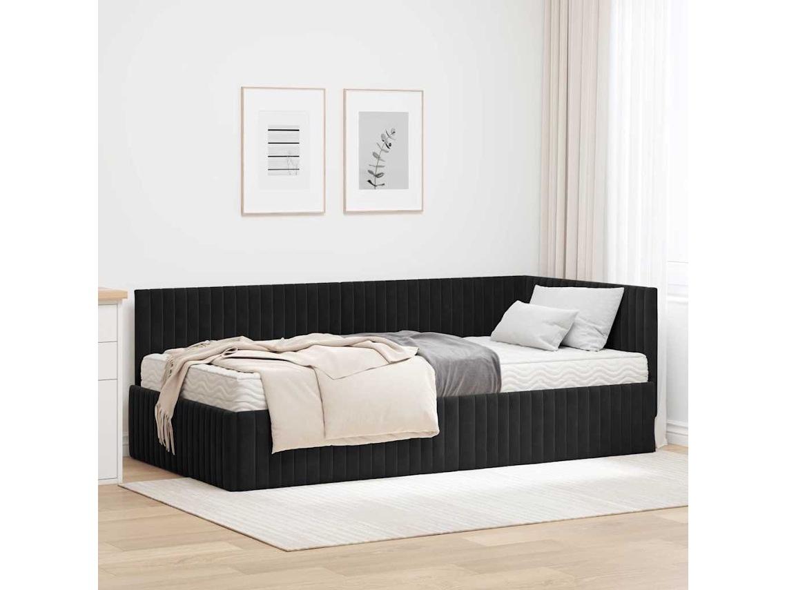 Vidaxl Estrutura De Cama De Canto Com Colchão 2 Unid. Preto Veludo