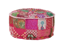 Vidaxl Pufe De Retalhos Redondo Algodão Artesanal 40x20 Cm Rosa