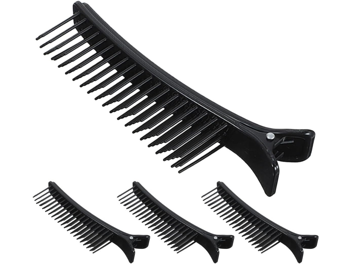 Presilhas de cabelo multiuso feitas de plástico preto, pacote com 4 unidades, fixação forte.