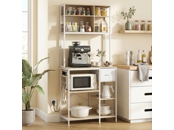 Estante De Cozinha Suporte De Micro-ondas Com Prateleiras E 6 Ganchos Para Espaços Pequenos 80x40x181 Cm Carvalho