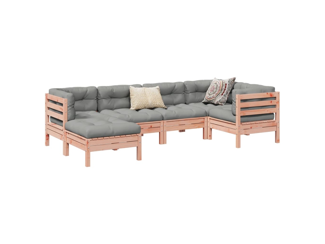 Vidaxl 6 Pcs Conj. Sofás Jardim C/ Almofadões Madeira Abeto-de-douglas