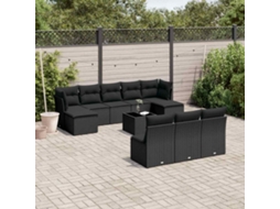 Vidaxl 11 Pcs Conjunto Sofás De Jardim C/ Almofadões Vime Pe Preto