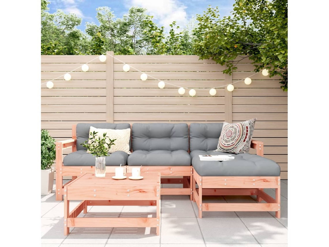 Vidaxl 5 Pcs Conjunto Lounge De Jardim Madeira De Douglas Maciça