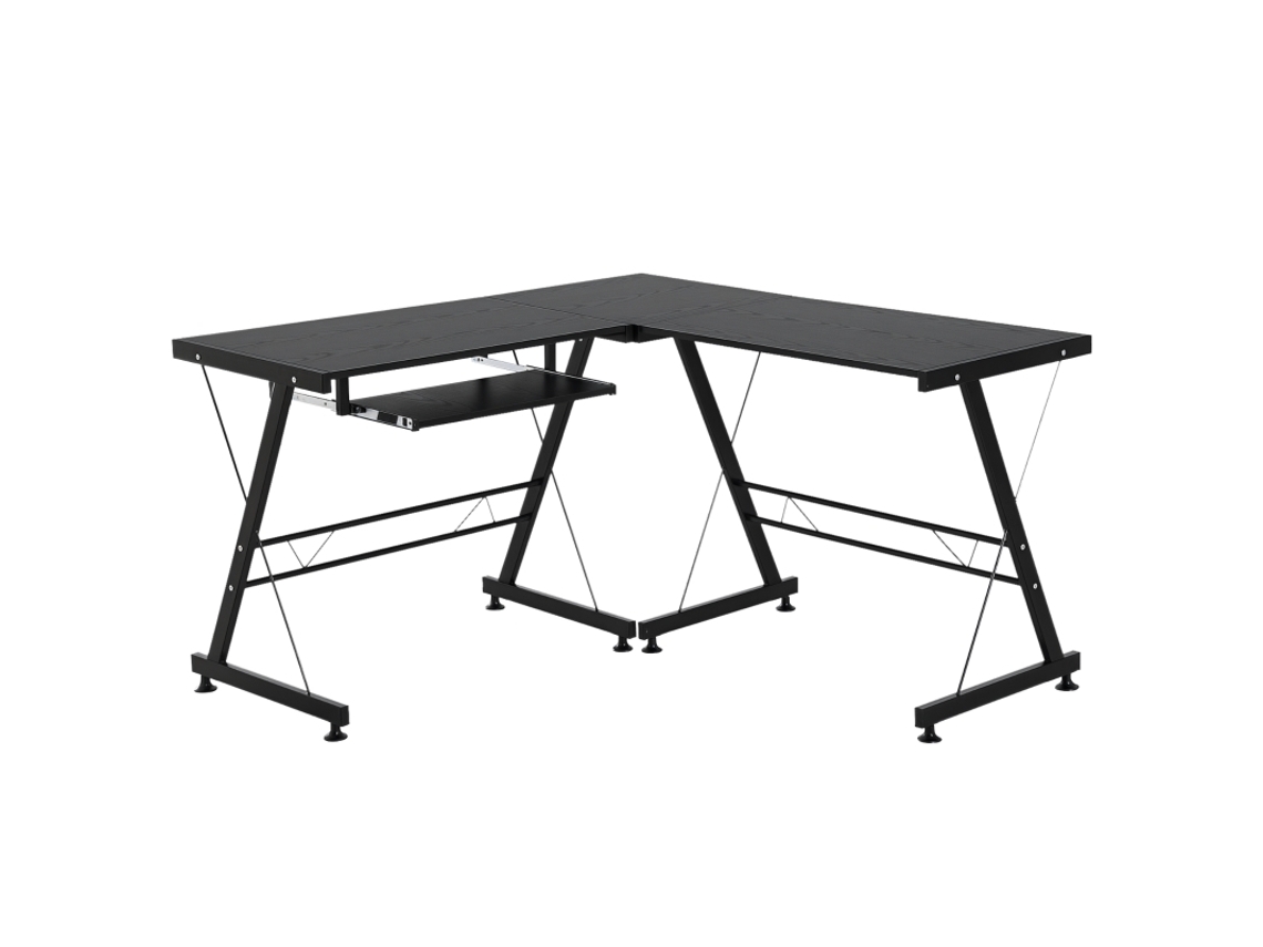 Mesa De Escritório Moderna Preta, Escrivaninha Angular Em L Ou Reta Com Suporte Para Teclado, Mdf E Metal Bga Store