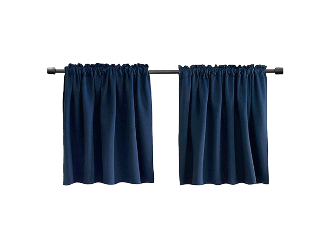 Cortinas Para Cozinha E Casa De Banho 52x18 Polegadas Escurecimento Tecido Tríplice Azul Marinho 2 Peças