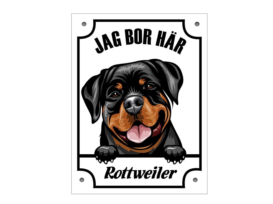 Placa De Metal Branca Com Um Rottweiler Espiando.
