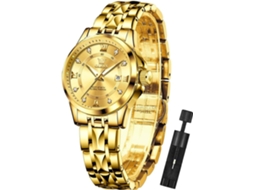 Lurelia Relógio Feminino, Movimento De Quartzo, Analógico, Data/calendário, Luminoso, Duplo Fuso/mostrador, Aço Inoxidável, Dourado