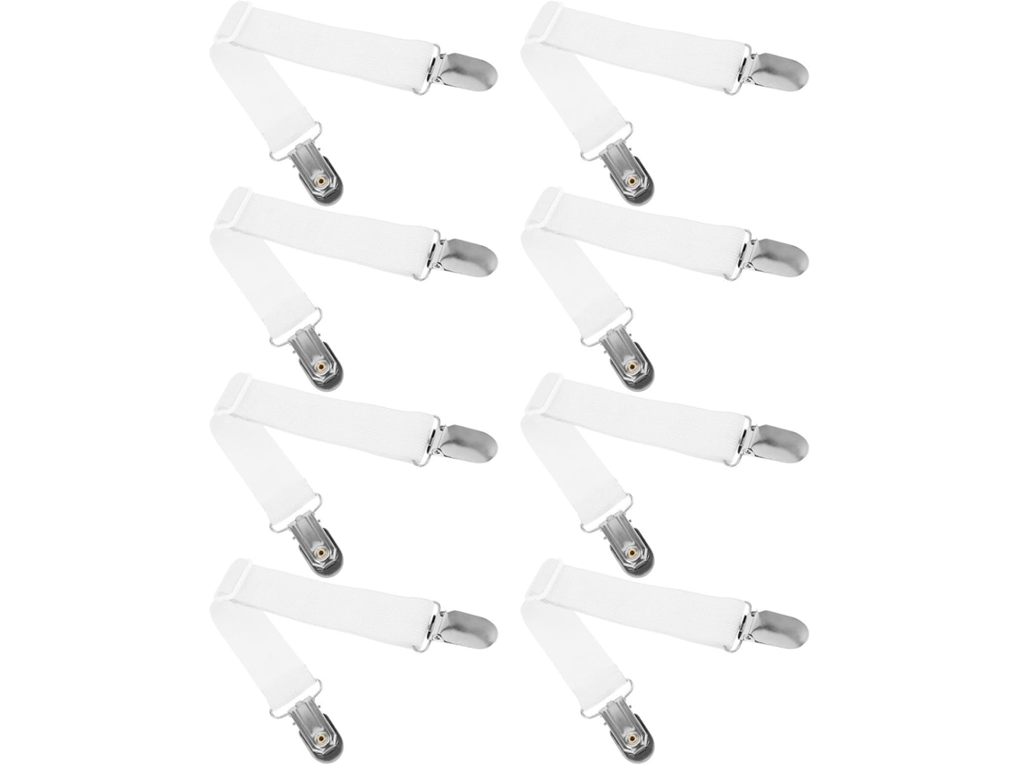 Conjunto De 8 Prendedores Lençóis Ajustáveis Com Tiras Elásticas Nylon E Clipes Metal Para Fixação Segura, Ideais Para