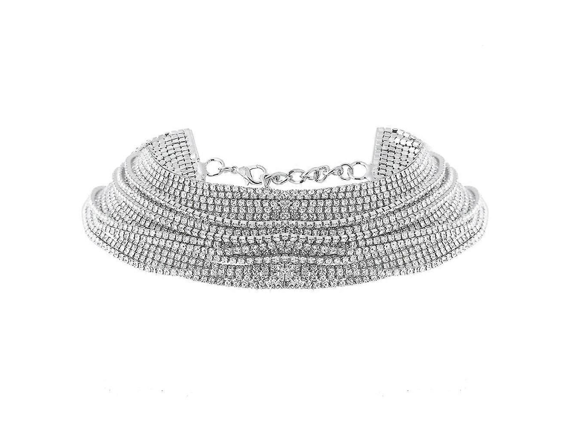 Choker De Strass Cristal, Multicamadas, Luxo, Moda