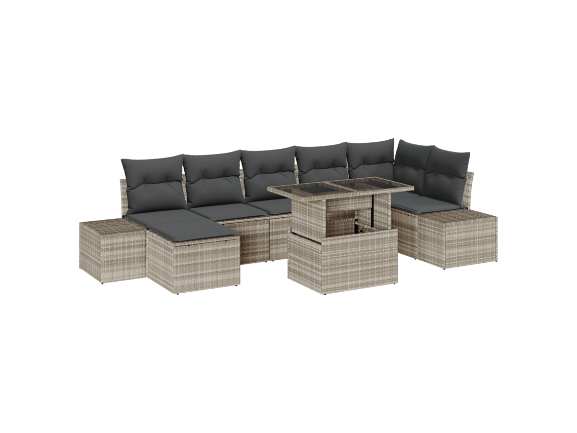 Conjunto 8 Sofá De Jardim Vidaxl Cinzento-claro Vime Pe (319 X 154 X 85 Cm)