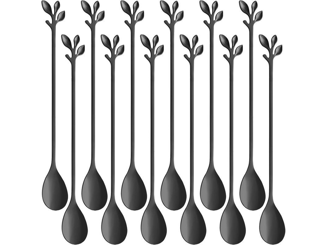 2026 set de 12 Colheres Longas de 18,8 Cm de Aço Inoxidável com Lâmina Preta para Chá Gelado, Coquetéis e Sobremesas, Seguro para Lava louças