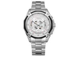 Relógio masculino Forsining automático mecânico, mostrador branco geométrico vazado, pulseira prateada, à prova d'água.