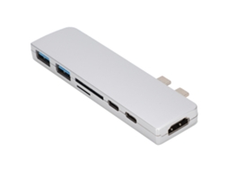 Hub Docking Station (conversão Hdmi 4k 7-in-1) Adaptador Multifuncional Prata Dual Type-c