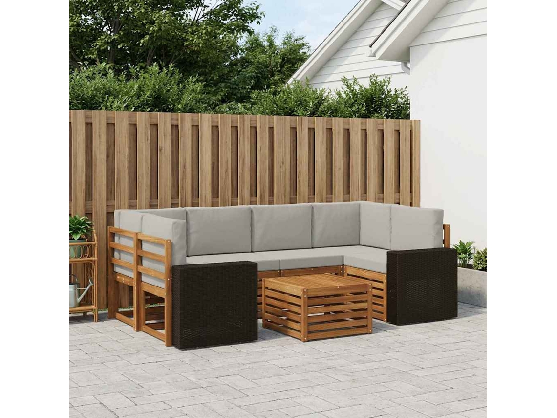 Vidaxl Conjunto De Sofás Para Exterior 7 Pcs Natural E Cinzento-claro