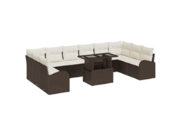 Conjunto 11 De Sofá De Jardim Com Almofadas Marrom Poli Rattan Vidaxl Castanho Vime