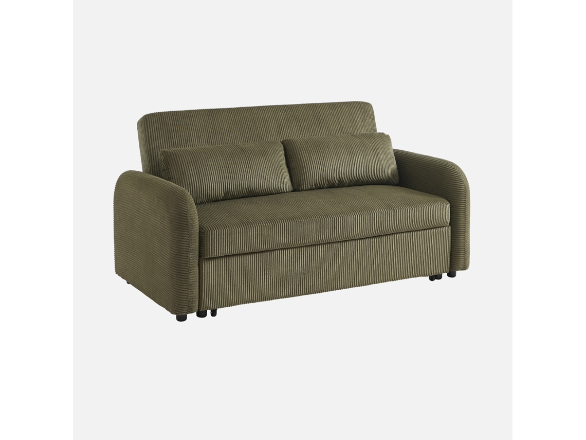 Sofá-cama Com Linhas Arredondadas Em Veludo Canelado, 2 Lugares , Verde Caqui