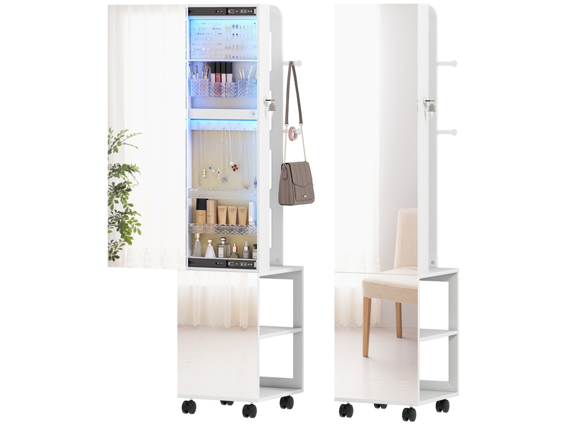 Espelho com luzes LED para joias com rotação de 360° e fecho com chave 37x40x165.5cm Branco BTFORUS
