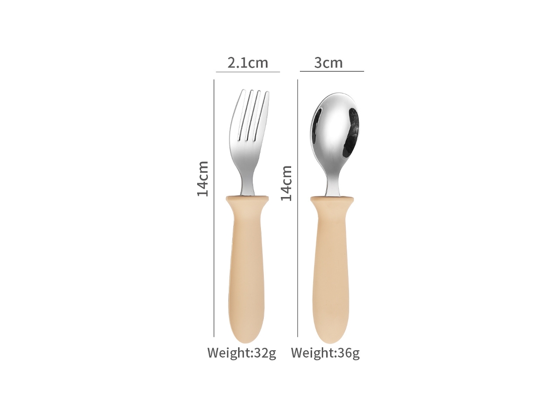 Stainless Steel Children's Silicone Handle Baby Tablewareconjunto De Duas Peças Em Aço Inoxidável 304 cor: Chá Com Leite