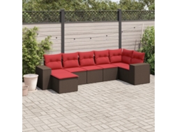Conjunto de Jantar com 7 Peças e Almofadas em Rattan Sintético Cinzento VIDAXL