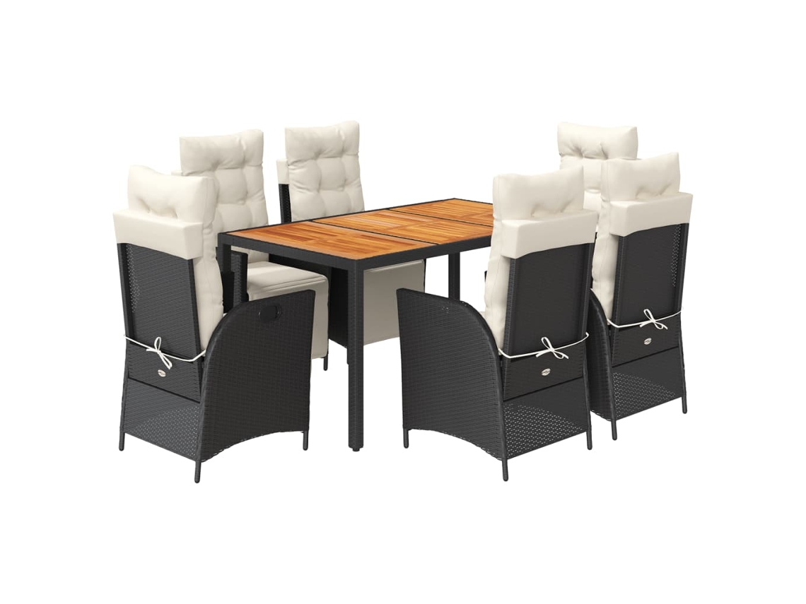 Conjunto de 7 Jantar para Jardim com Almofadões Vime Pe Preto MAISON EXCLUSIVE