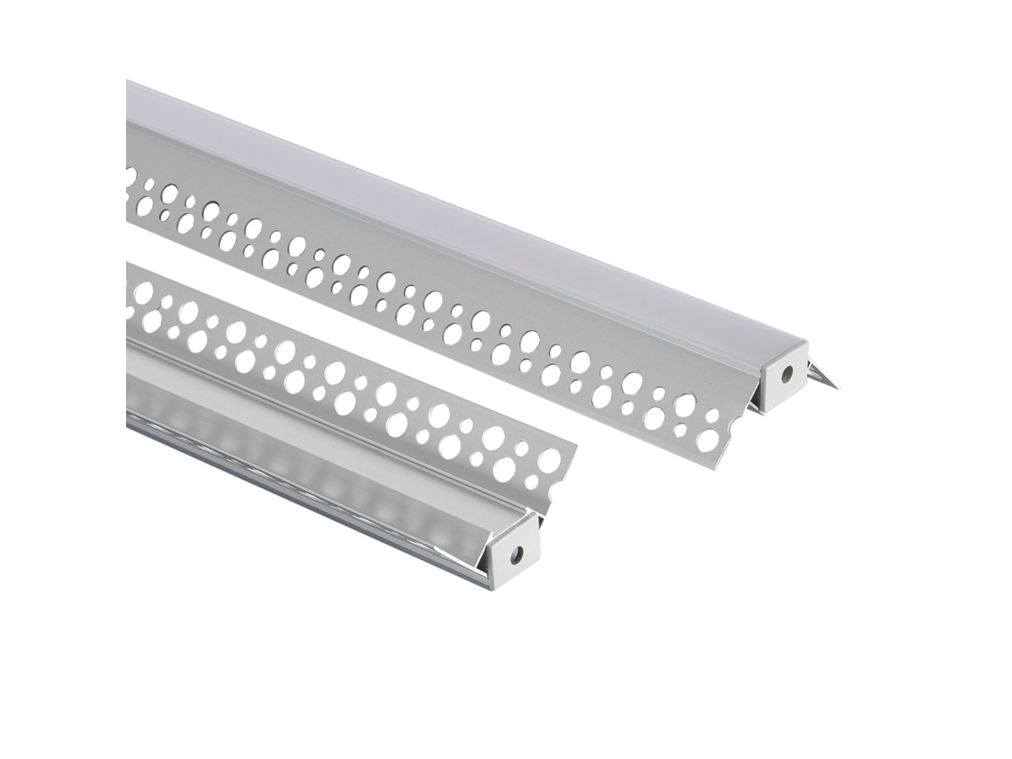 Integração de Perfil de Alumínio em Gesso/Placa de Gesso para Canto com Cobertura Contínua para Fita de LED de Até 15mm Alumínio 2M Branco Translúcido