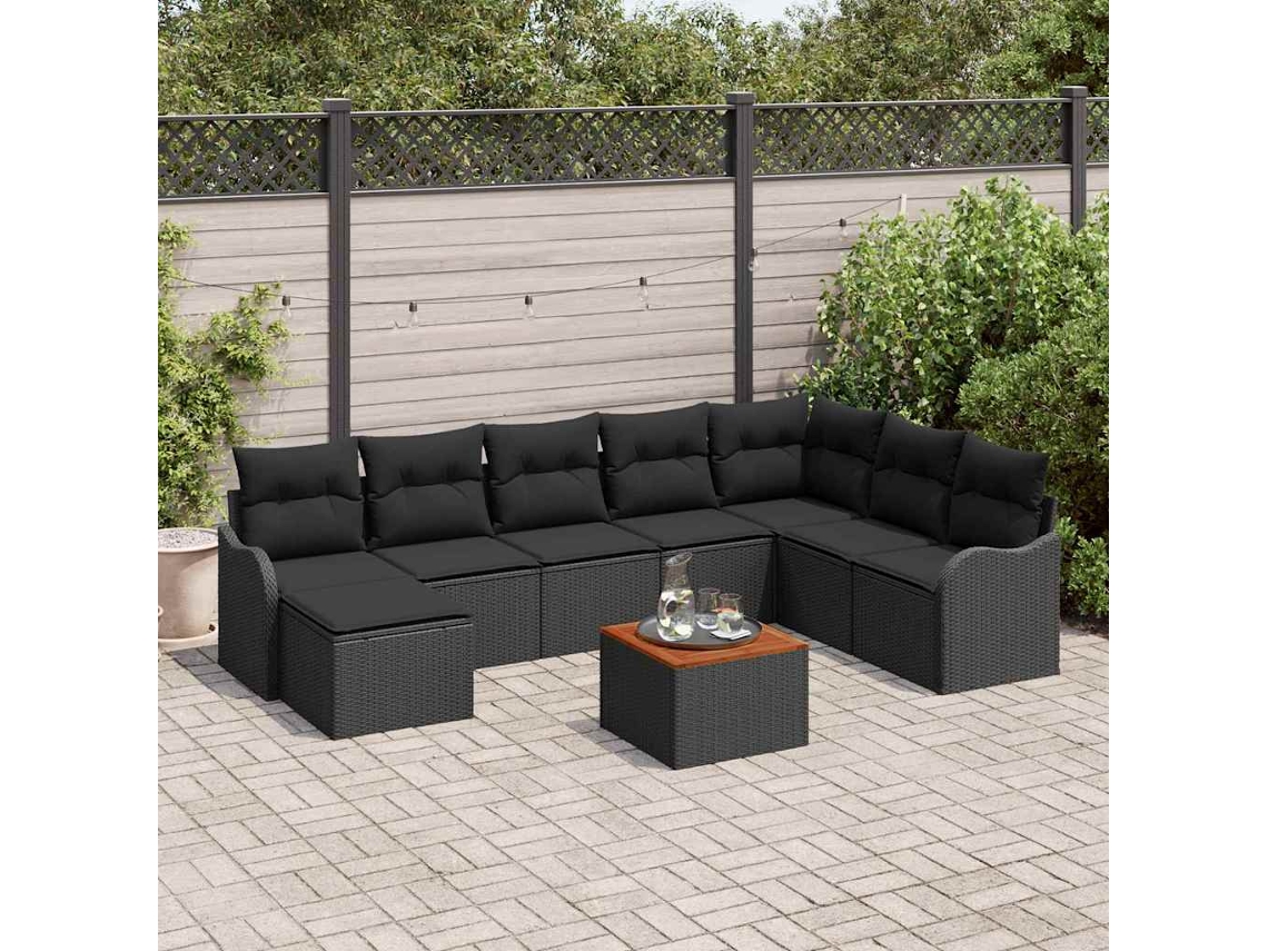 Vidaxl Conjunto De Sofá De Jardim 9 Unid. Preto Vime Pe