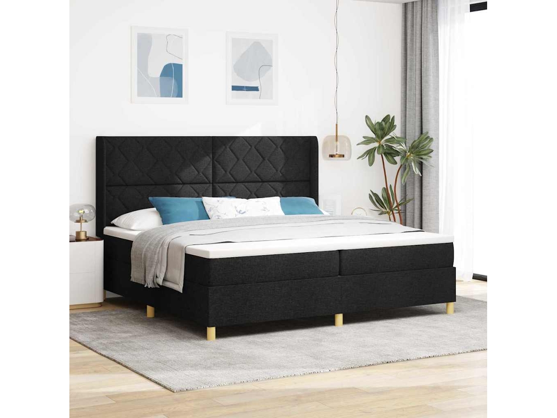 Vidaxl Cama Box Com Fitas Led Com Cabeceira Preto 200 X 200 Cm Tecido