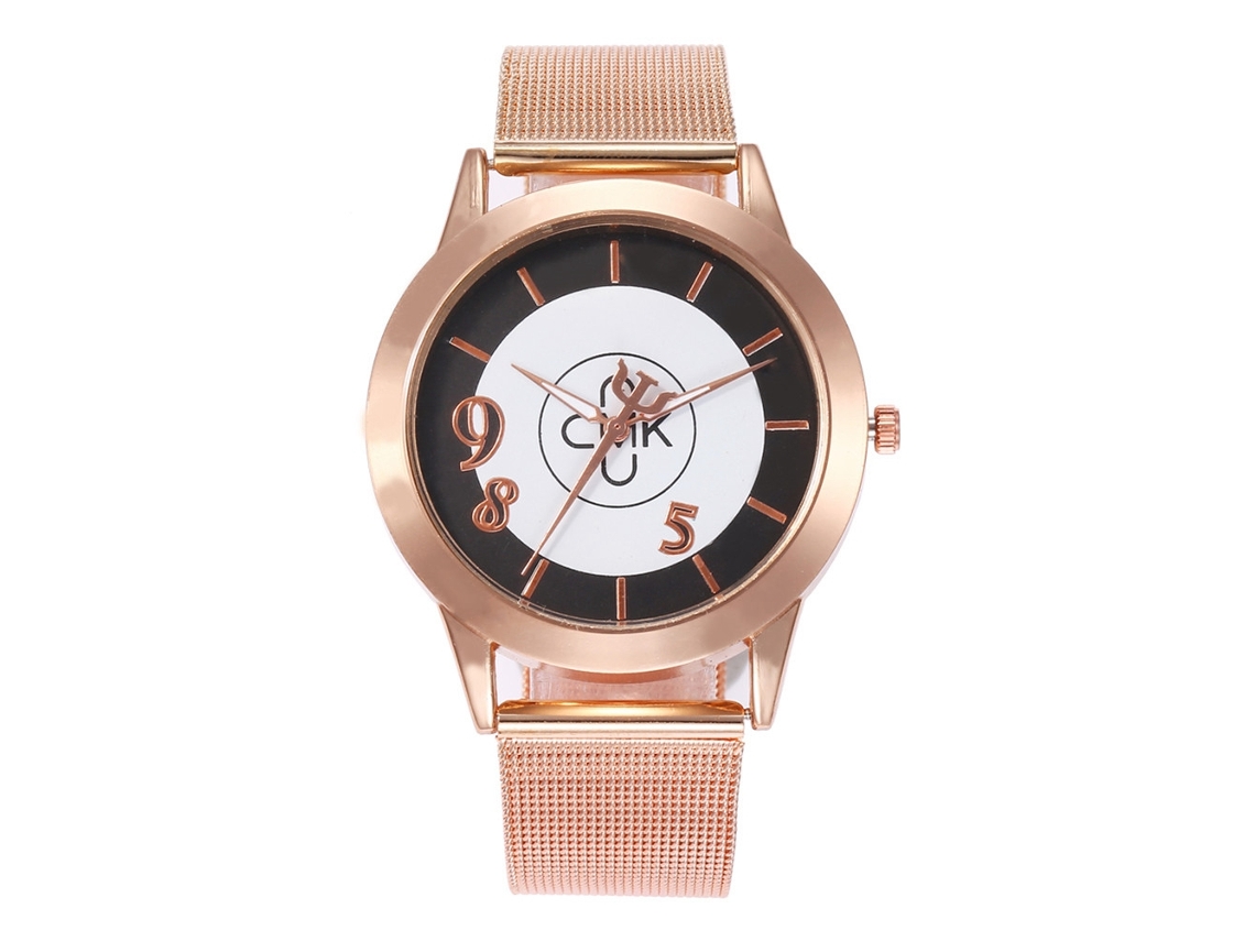 Relógio Feminino Cmk de Quartzo com Pulseira de Malha Rosa Preto Moda Elegante