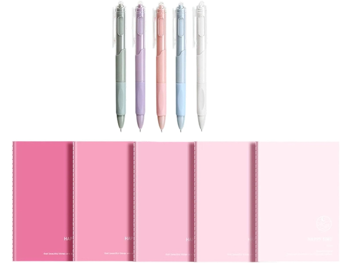 Conjunto de 5 Cadernos de Capa Mole com Canetas e 30 Folhas de Papel com Linhas Largas para Estudantes. SFUSHOS
