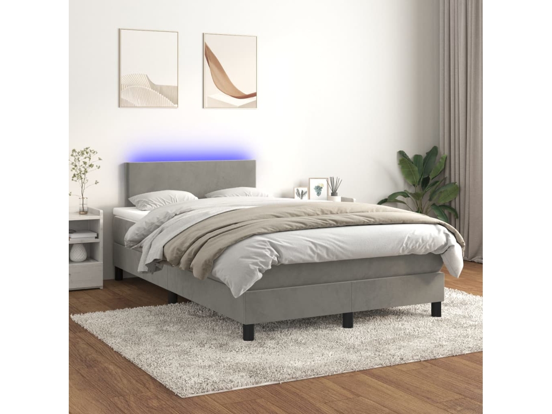 Vidaxl Cama Box Spring C/ Colchão/led 120x200 Cm Veludo Cinzento-claro