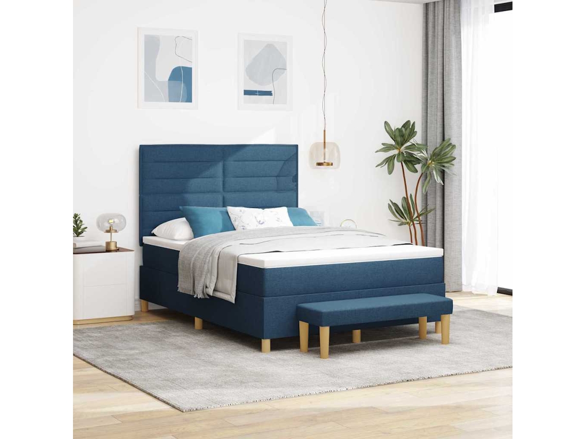 Vidaxl Cama Box Com Cabeceira Azul 190 X 140 Cm Tecido