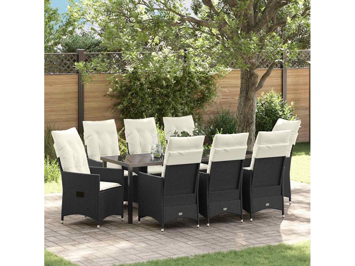 Vidaxl Conjunto De Jantar Para Jardim 9 Unid. Preto Vime Pe
