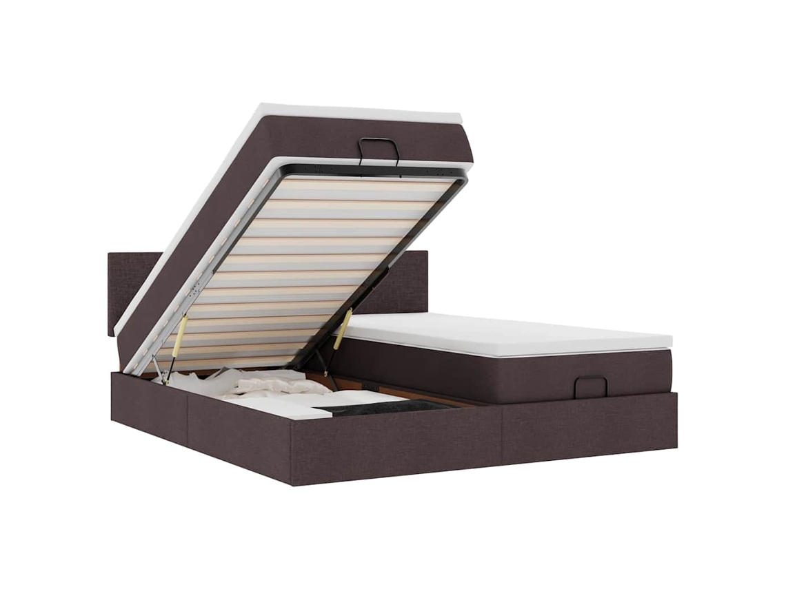 Estrutura de Cama Otomana com Colchões Tecido Castanho Escuro MAISON EXCLUSIVE